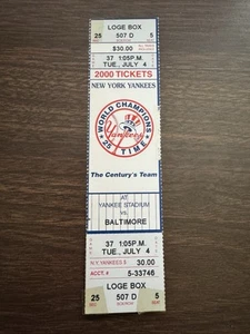 NEW YORK YANKEES vs. BALTIMORE ORIOLES - JULY 4, 2000 TICKET STUB 507D SEAT 5 - Picture 1 of 4