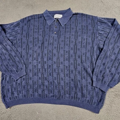 St Croix Sweater Polo Mens XXL Blue Geometric Patter Made In The USA - Image 1 of 4