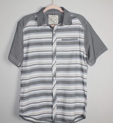 NATIVE CODE  Men's Gray Striped SZ M Short Sleeve Button Down Shirt NWOT - Image 1 of 4