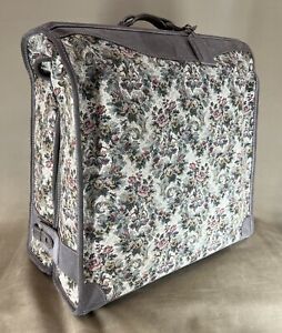 VINTAGE FRENCH LUGGAGE CO "GRAY ROSE" SUEDE TAPESTRY DELUXE GARMENT HANG-UP BAG