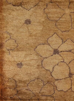 Floral Gold Nature Print Moroccan Area Rug 5'x7' Jute Hand-knotted Modern Carpet - Image 1 of 4