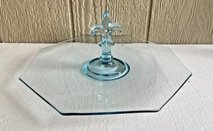 Vintage Fostoria Fleur De Lis Light Blue Center Handle Octagon Serving Dish - Picture 1 of 4