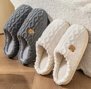 Plush Winter SlippersWarm Slip On Flat Fuzzy Shoes, Comfortable Home Slippers - Picture 1 of 5