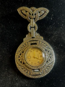 Vintage! WELSBRO Swiss 7 Jewels Sterling Silver Marcasite Watch Pin Brooch ~3"H - Picture 1 of 10