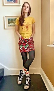 Womens Skirt Retro Floral A Line vtg 60s 70s 90s dress Hippie Indie Psychedelic - Picture 1 of 6