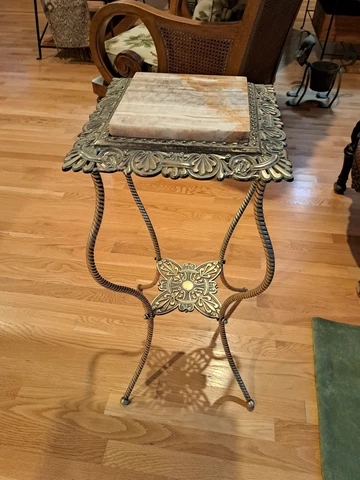 Vintage 1890's 19Th Century NB&I Brass/Iron/Marble Top Plant/Fern Stand Cover