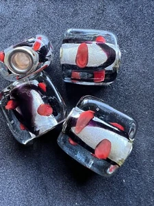 4Pc European Style Beads Glass Square 18mm Silver Core Red Purple Foil (b1630) - Picture 1 of 5