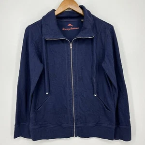 Tommy Bahama Full Zip Sweatshirt Women's Size M Navy Blue High Neck Drawstring - Picture 1 of 8