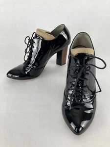 Dolce & Gabbana Black Leather Lace Up Block Heel Oxford Booties Women’s Sz 39/8 - Picture 1 of 8