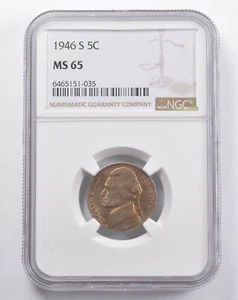 MS65 1946-S Jefferson Nickel NGC Red Tone *5753 - Picture 1 of 3