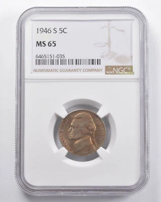 MS65 1946-S Jefferson Nickel NGC Red Tone *5753 - Image 1 of 3