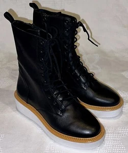 VINCE CAMUTO Niko Black Leather Lace Up Platform Boots NEW Womens Sz 6 - Picture 1 of 9