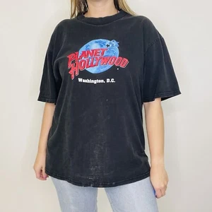 Vintage Planet Hollywood Washington DC Black Faded Thrashed Short Sleeve T-Shirt - Picture 1 of 10
