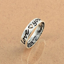 Spinner Ring 925 Sterling Silver Printed Love You Band Ring Jewelry
