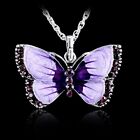 Women Jewelry Enamel Butterfly Crystal Silver Pendant Necklace Fashion Chain