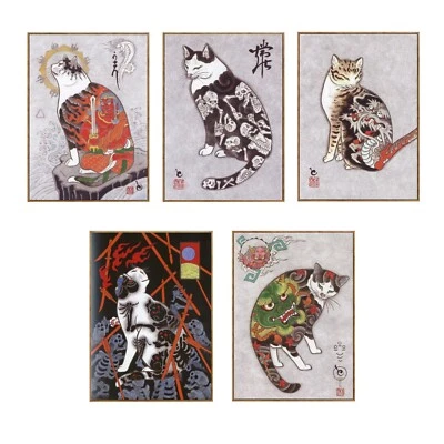 Póster tatuaje gato japonés Ukiyoe arte pintura seda lienzo decoración asiática sin marco U73 Foto 1 de 4