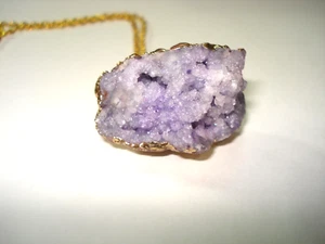 Large Amethyst Crystal Pendant Necklace - Photo 1 sur 4
