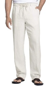 Mens Cotton Linen Loose Pants Casual Drawstring Beach Baggy Elastic Waist 3XL - Picture 1 of 6