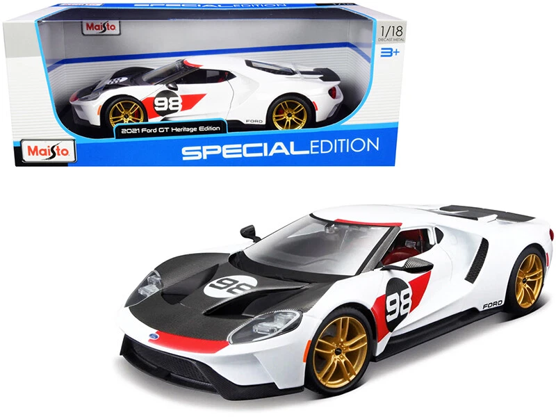 2021 Ford GT #98 White "Heritage Edition" 1/18 Diecast Model Car by Maisto - Image 1 of 1