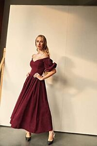 Lipinskaya Brand Long Burgundy Off The Shoulder Dress - Corduroy Maxi Dress –