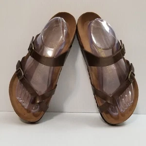 Birkenstock Sandals Womens 8 Leather Flat Slide Brown Cruise Party Mayari Strap - Picture 1 of 13