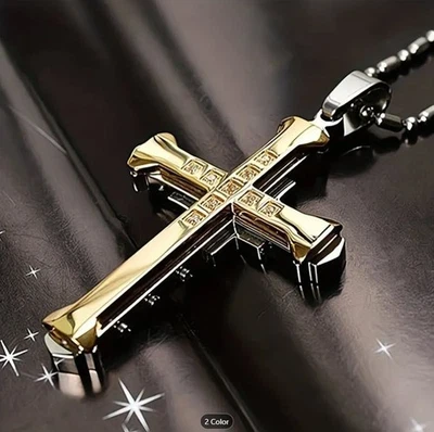 Men’s Titanium Alloy Cross Pendant Necklace - Image 1 of 3