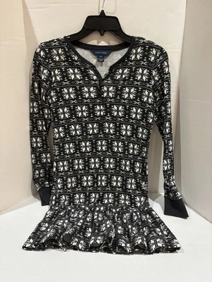 LRL Ralph Lauren Childrens Black Print Drop Waist Thermal Henley Dress Large - Image 1 of 4