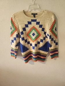 Ralph Lauren Southwestern Aztec Tunic Sweater Womens Size S Cotton Blend - Picture 1 of 4