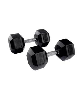 Hex Dumbbells Rubber Encased Cast Iron Home Weights Gym Fitness Sports 2x22.5kg - Picture 1 of 4