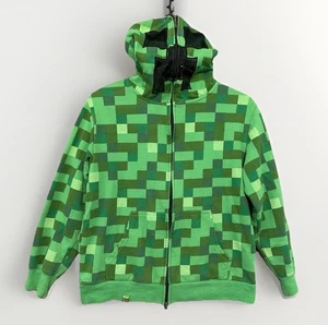 VTG Jinx Minecraft Zip Hoodie Sz Large Green Creeper Mask Aug 2016 Metal Pull - Picture 1 of 7