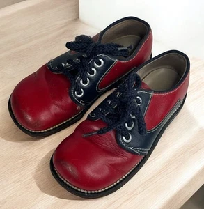 VINTAGE Stride Rite CHILDREN'S SADDLE OXFORD SHOES Red/ Black Size ? - Picture 1 of 10