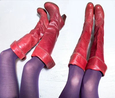 Vtg 60s 70s ZODIAC US 8 UK 5.5 HIPPIE Whipstitch Campus GOGO PLATFORM Knee Boots - Image 1 of 4