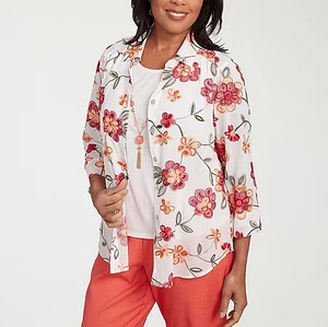 Alfred Dunner Catalina Island 3/4 Arm besticktes Lagenlook Top - Größe PXL - Bild 1 von 5