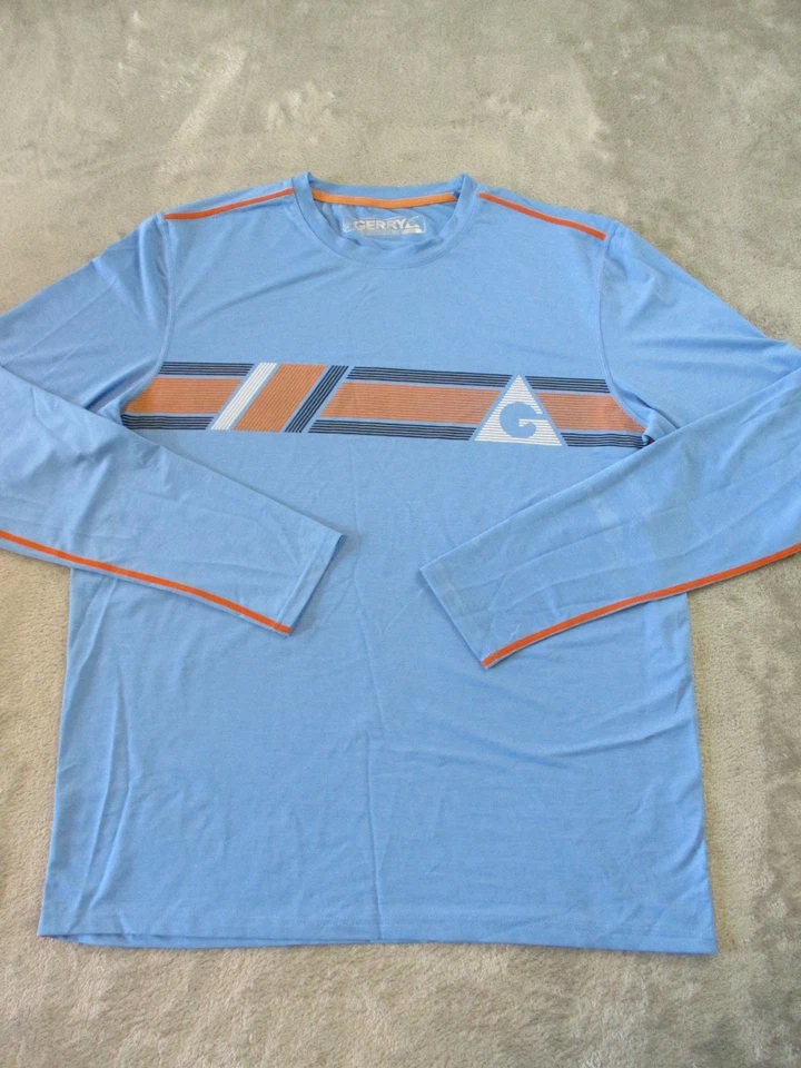 Gerry Shirt Mens Large Blue Orange Striped Performance Long Sleeve Sun Tee Golf - Image 1 of 4