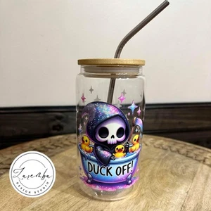 Taza Duck Off Libbey, vaso de lata de cerveza Parca, baño, pato, humor, esqueleto - Imagen 1 de 6