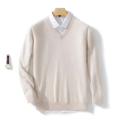 Men’s V-Neck Knit Sweater – Soft Wool Pullover for Spring & Autumn Casual Wear - Image 1 of 4