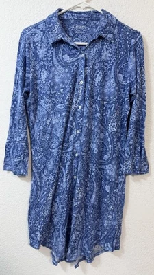 Lauren Ralph Lauren Blue Paisley “His Shirt” Night Gown Long Sleep Shirt Sz M - Image 1 of 4