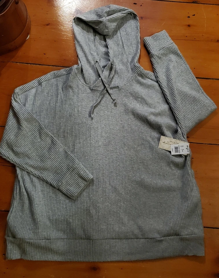 Suéter con capucha de terciopelo gris lavandería francesa con capucha con cordón para mujer 1XL NUEVO Foto 1 de 4