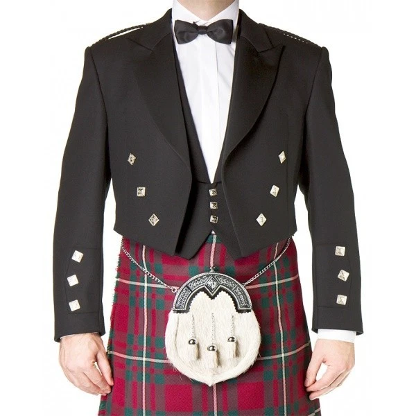 Men's Scottish Prince Charlie Jacket With 3 Button Vest Serge Wool Kilt Jacket - Image 1 of 4