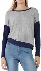 Y2K Style Knit Grey Navy Distress Detailing Top Poly/cotton Basic T-shirt Large - Picture 1 of 2