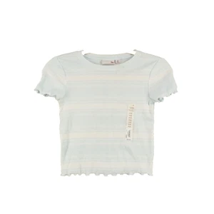 SO Lettuce Edge T-shirt Size MEDIUM Striped Ribbed Knit White Light Blue Casual - Picture 1 of 12