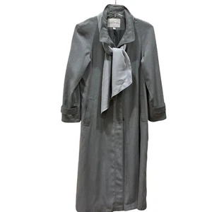 Sz 12 Vtg Fleet Street Trench Coat Silver/Gray Long Dress Scarf Lightweight - Picture 1 of 14