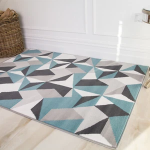 Best Selling Modern Grey Duck Egg Blue Puzzle Living Room Rug Kaleidoscope Cheap - Picture 1 of 8