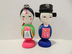 Muñecas de boda populares tradicionales coreanas de madera pintadas a mano vintage novio - Imagen 1 de 9