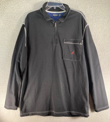 Sudadera Nautica Para Hombre 1/4 Cremallera Negra Manga Larga Pullover 100% Algodón Suéter Foto 1 de 4