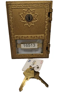 Vintage Bronze Postal Post Office Box Metal Locking Door 5″ x 3 3/4" 2 Keys - Picture 1 of 4
