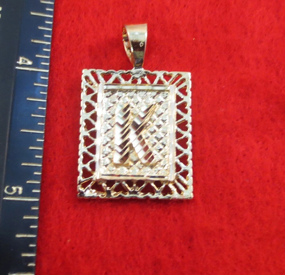 14KT GOLD EP 1 3/8 INCH FRAMED LETTER K LARGE SQUARE DIAMOND CUT INITIAL CHARM - Image 1 of 1