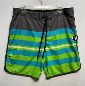 Hurley Phantom Mens Board Shorts Size 34 Gray/Green/Blue Polyester Surfwear - Picture 1 of 10