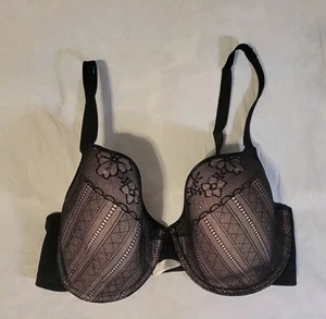 Wacoal Bra Sz 36DDD 853268 Finishing Touch Contour Bra Black Nude Illusion Lace - Picture 1 of 10