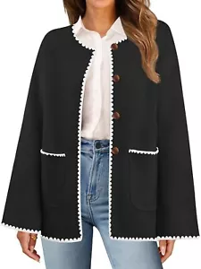 MEDIUM MEROKEETY Women's Oversized Cardigan Sweaters Fall 2024 Open Front Button - Picture 1 of 6
